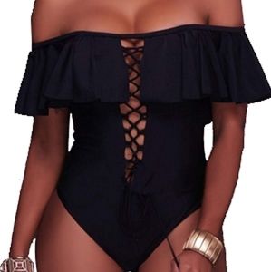 Women's Sexy One Piece Lace Up Ruffled Off Shoulde